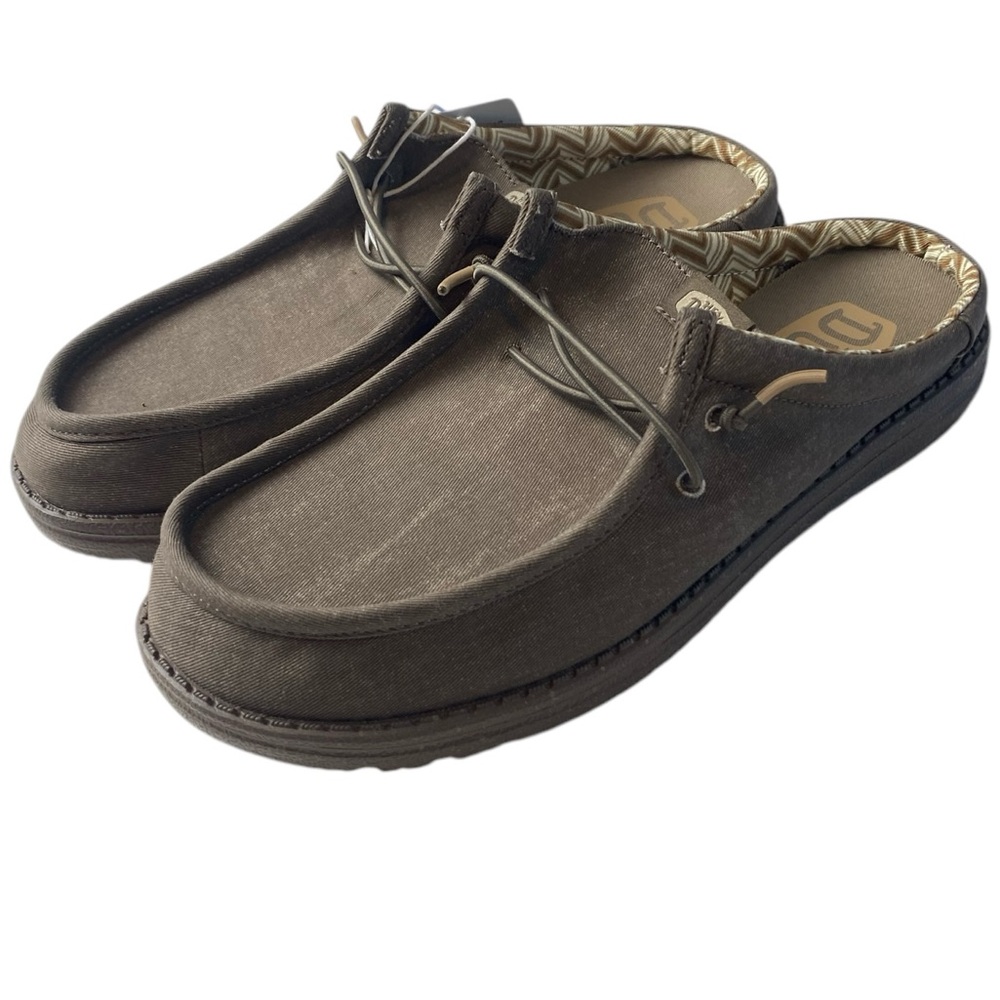 New Hey Dude Wally Slip Stretch Canvas.Walnut, Size 8